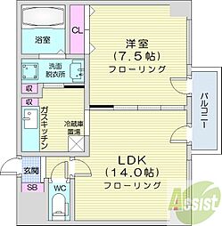 藤井ビル北23条2 1LDKの間取図画像