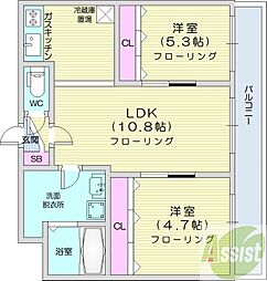 THERESIDENCEPARKKOSAI 2LDKの間取図画像
