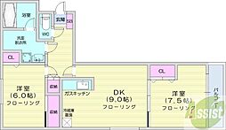 日宝ノール北円山 2LDKの間取図画像