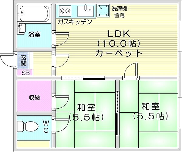 北生マンション ｜北海道札幌市北区北三十六条西3丁目(賃貸アパート2LDK・2階・42.00㎡)の写真 その2