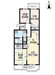 UR都市機構大山田松ノ木団地101棟 3LDKの間取図画像