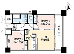 アクアタウン納屋橋住宅棟 2LDKの間取図画像