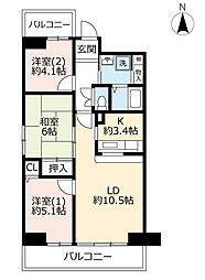 UR都市機構パークハイツ荒子 3LDKの間取図画像