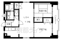阪急京都本線 大宮駅 徒歩5分の賃貸マンション 7階2LDKの間取り