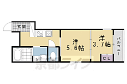 京都市営烏丸線 北大路駅 徒歩28分の賃貸マンション 3階2Kの間取り