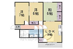 JR山陰本線 二条駅 徒歩18分の賃貸マンション 2階3LDKの間取り