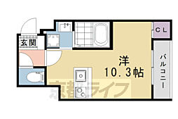 京都市営烏丸線 北大路駅 徒歩28分の賃貸マンション 2階ワンルームの間取り