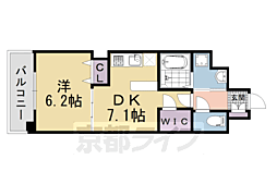 京都市営烏丸線 五条駅 徒歩3分の賃貸マンション 5階1DKの間取り