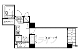 京阪本線 祇園四条駅 徒歩9分の賃貸マンション 2階1Kの間取り