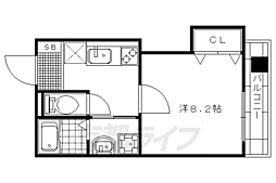 阪急京都本線 西院駅 徒歩7分の賃貸マンション 3階1Kの間取り