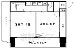 阪急京都本線 大宮駅 徒歩12分の賃貸マンション 7階2Kの間取り