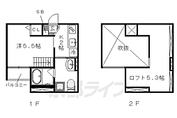 京都市営烏丸線 北大路駅 徒歩15分の賃貸アパート 2階1Kの間取り