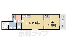 京都市営烏丸線 五条駅 徒歩6分の賃貸マンション 4階1LDKの間取り