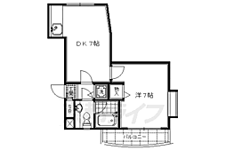 京都市営烏丸線 北大路駅 徒歩25分の賃貸マンション 2階1DKの間取り