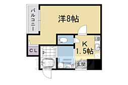 京都市営烏丸線 五条駅 徒歩10分の賃貸マンション 2階1Kの間取り