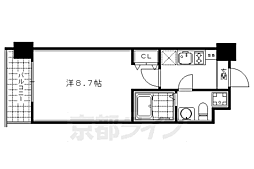 京都市営烏丸線 五条駅 徒歩5分の賃貸マンション 12階1Kの間取り