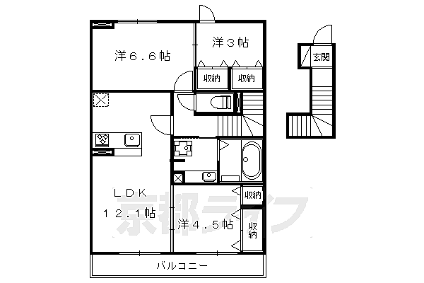 レジーナフィオレンツァ 203｜京都府京都市左京区岩倉幡枝町(賃貸アパート3LDK・2階・67.14㎡)の写真 その2