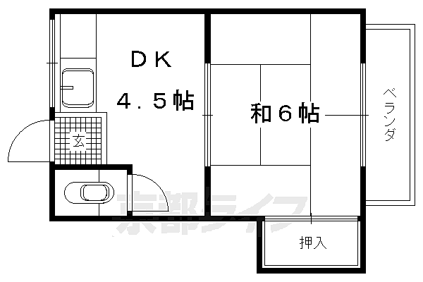 ことぶき荘 6｜京都府京都市北区紫野北舟岡町(賃貸アパート1DK・2階・20.54㎡)の写真 その2