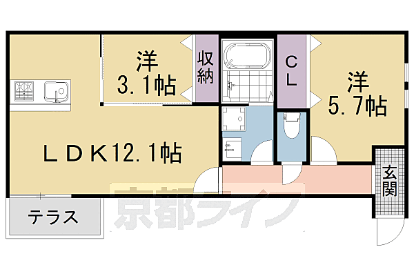 下津林番条町マンション 101｜京都府京都市西京区下津林番条町(賃貸マンション2LDK・1階・49.37㎡)の写真 その2