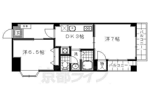 ムーンライト三条 201｜京都府京都市中京区西ノ京西月光町(賃貸マンション2DK・2階・40.01㎡)の写真 その2