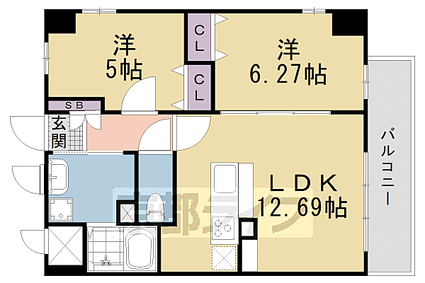 京都府京都市南区吉祥院三ノ宮町(賃貸マンション2LDK・6階・52.60㎡)の写真 その2