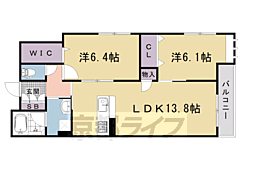 JR山陰本線 円町駅 徒歩8分の賃貸マンション 1階2LDKの間取り