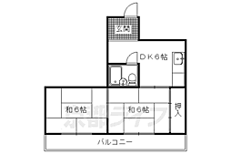 京都市営烏丸線 北大路駅 徒歩10分の賃貸マンション 3階2DKの間取り