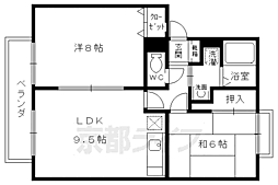 京都市営烏丸線 北大路駅 3.9kmの賃貸アパート 1階2LDKの間取り