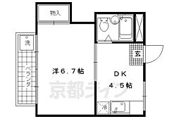 京都市営烏丸線 北山駅 徒歩27分の賃貸アパート 2階1DKの間取り