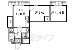 京都市営烏丸線 北大路駅 徒歩15分の賃貸マンション 3階2DKの間取り