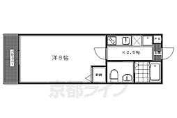 フラッティ京大北 2階1Kの間取り