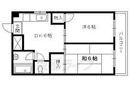 ロータリーマンション修学院 4階2DKの間取り