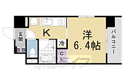 京阪本線 清水五条駅 徒歩6分の賃貸マンション 1階1Kの間取り
