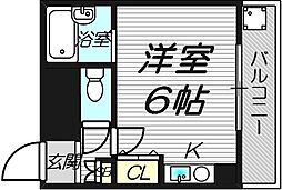 Osaka Metro谷町線 阿倍野駅 徒歩1分の賃貸マンション 5階ワンルームの間取り