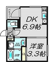 ハーモニーテラス新今里V 3階1DKの間取り