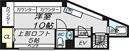 88北浜ウイング 5階ワンルームの間取り
