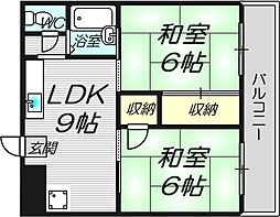 JR福知山線 尼崎駅 徒歩14分の賃貸マンション 3階2LDKの間取り