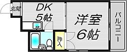 東洋プラザ都島中通 6階1DKの間取り