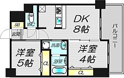 アーデンタワー本町イースト 2DKの間取図画像