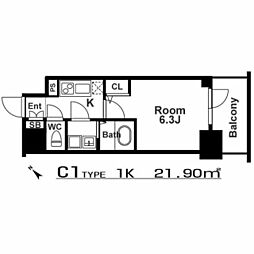 エスリード新北野グランリンク 1Kの間取図画像