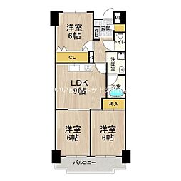 シャトー・レイクルイーズ 9階3LDKの間取り