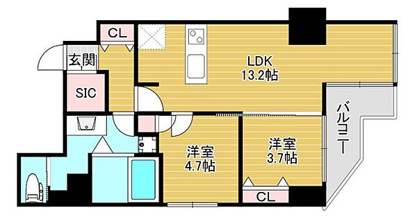 グラシア堺筋本町 ｜大阪府大阪市中央区農人橋3丁目(賃貸マンション1LDK・2階・54.42㎡)の写真 その2