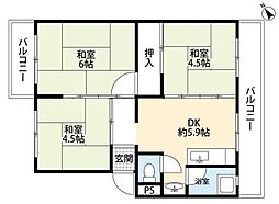 シーサイド貝掛マンションB棟 3DKの間取図画像