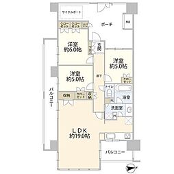 京急本線 六郷土手駅 徒歩34分の賃貸マンション 5階3LDKの間取り