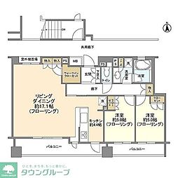 JR南武線 武蔵中原駅 徒歩15分の賃貸マンション 5階2LDKの間取り