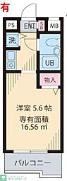 ジョイフル新丸子第2 4階ワンルームの間取り