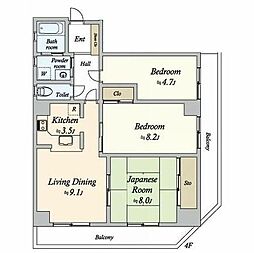 丸子ビル 4階3LDKの間取り