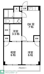 パティオ中島 205 2階3DKの間取り