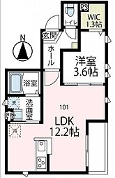 モリオン 1階1LDKの間取り
