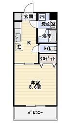プレアマール2 1Kの間取図画像